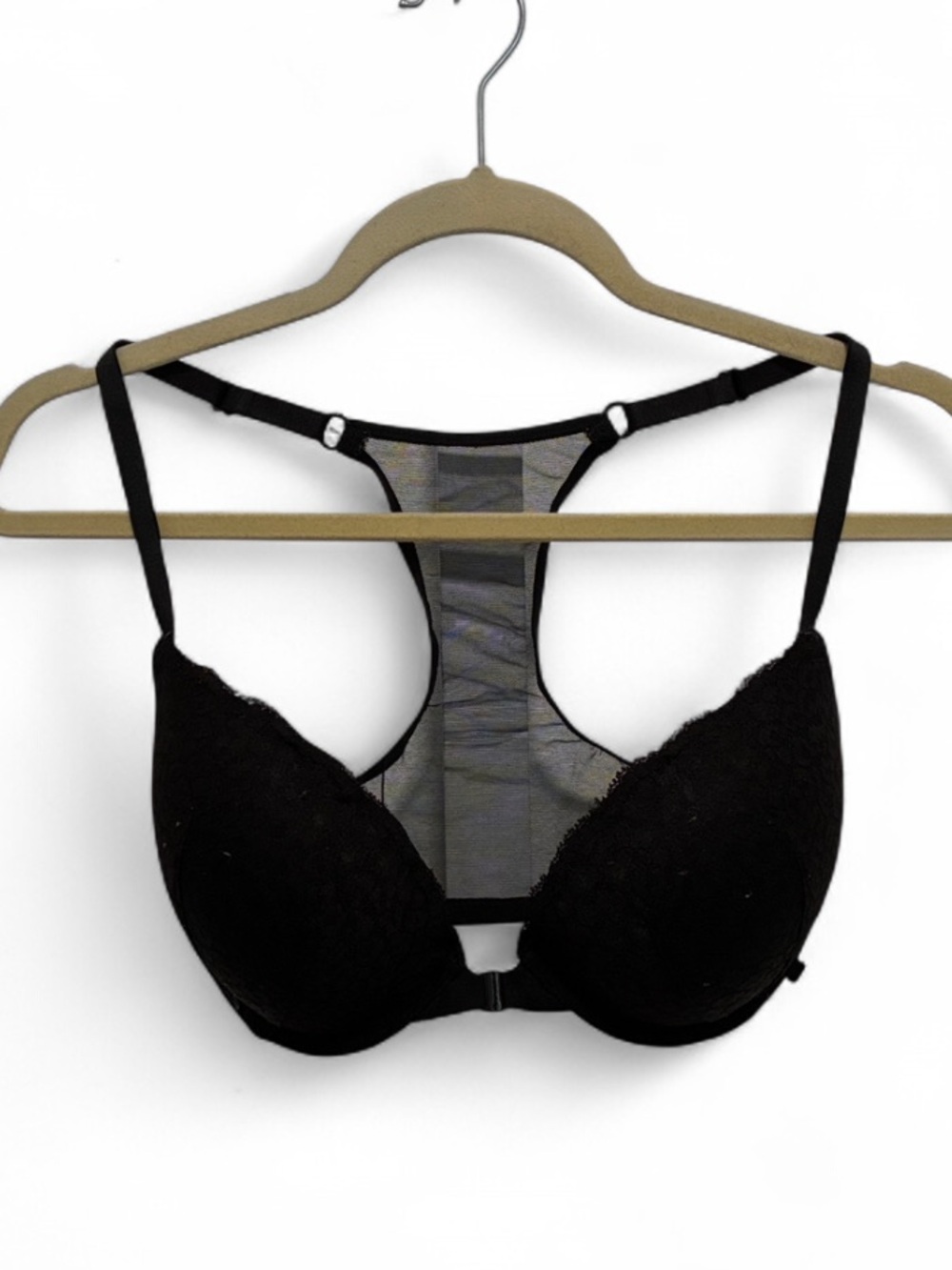 Victoria’s Secret Black Leopard Print Lace Racerback Push Up Bra